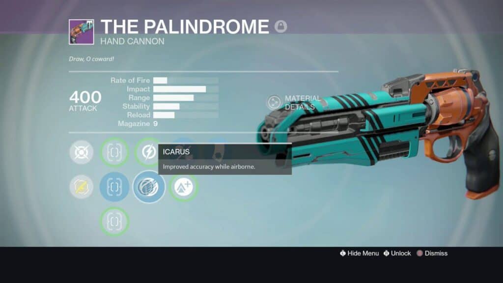 El cañón de mano Palindrome en Destiny 2