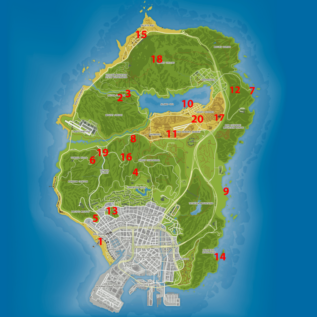 Ubicaciones de pistas de GTA Treasure Hunt