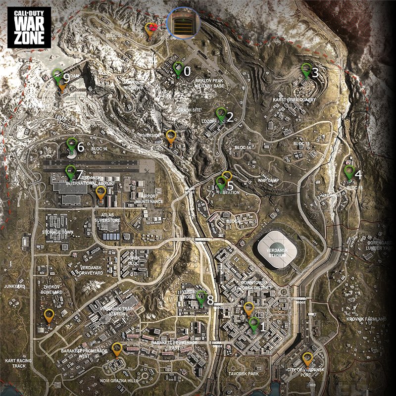 Mapa que muestra la ubicación de los teléfonos en Warzone. 