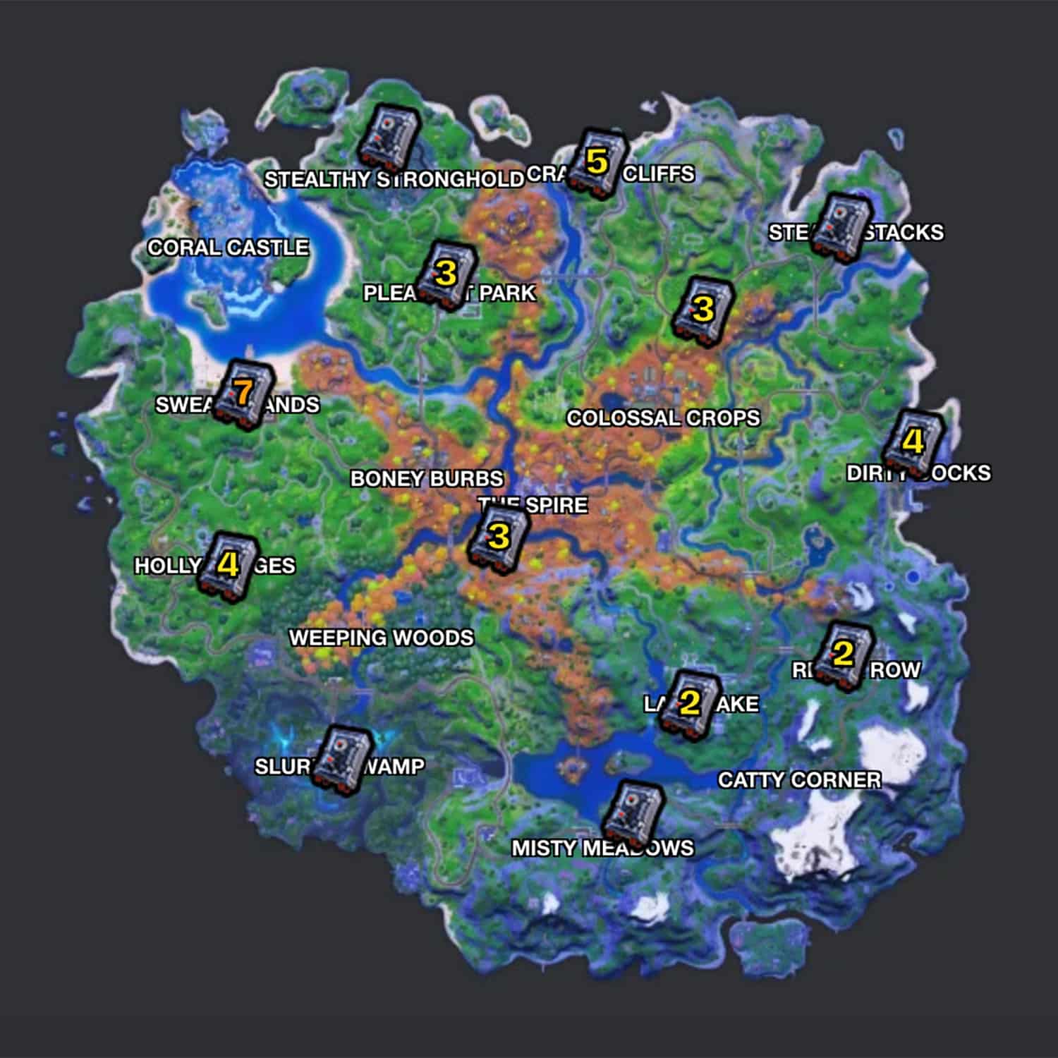 Mapa de la temporada 6 de ubicaciones seguras de Fortnite