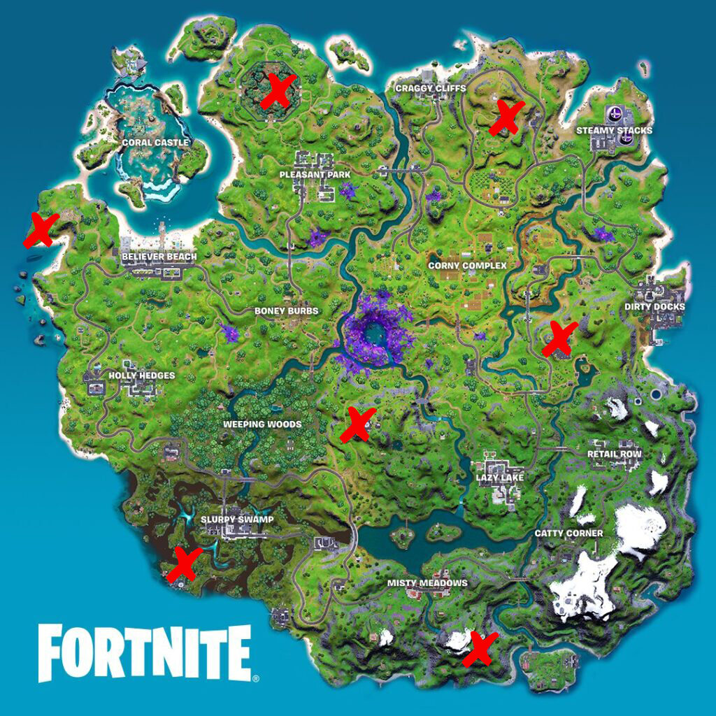 Ubicaciones de las estaciones de satélite de Fortnite