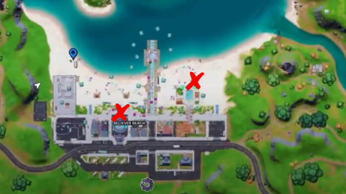 Dónde colocar los boombox de Fortnite en Believer Beach