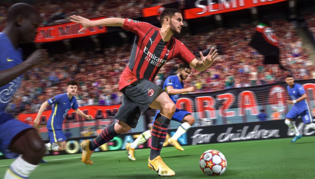 Theo Hernandez regateando el balón en FIFA 22