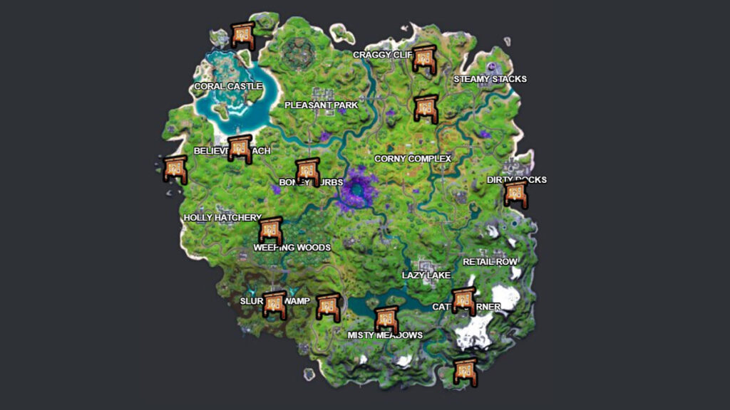 Ubicaciones del tablero de recompensas de la temporada 7 de Fortnite