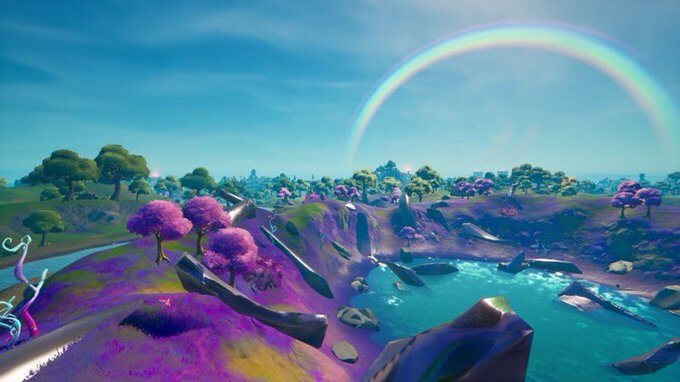 Arco iris sobre la isla de Fortnite. 