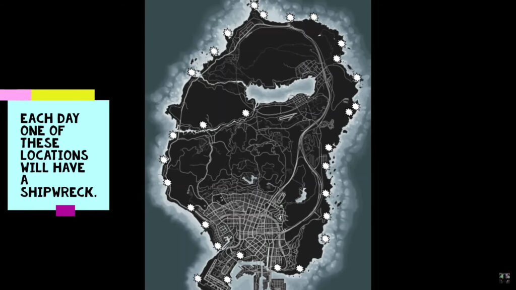 Mapa de ubicaciones de naufragios de GTA Online