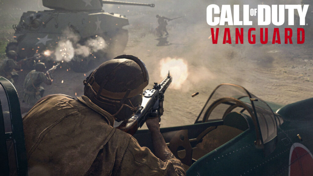 Personaje de Call of Duty Vanguard disparando fuera del avión