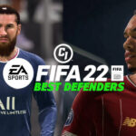 FIFA 22 defenders behind logo