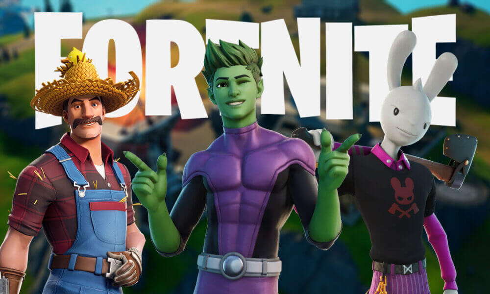 Fortnite Hayseed, Beast Boy, and guggimon at io base