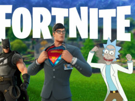 Superman, Batman, and Rick Sanchez in Fortnite