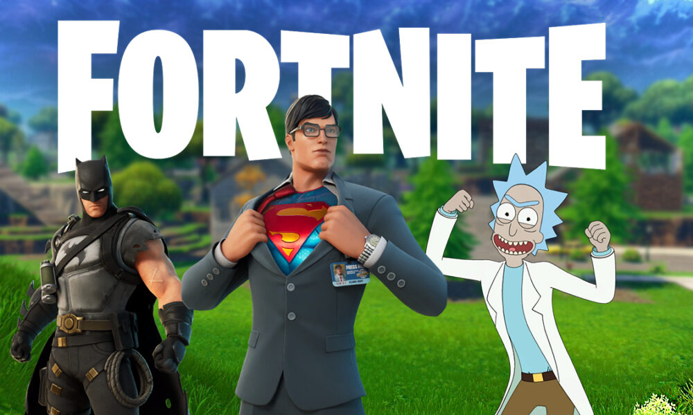 Superman, Batman, and Rick Sanchez in Fortnite