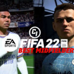 Two FIFA 22 midfielders behind logo