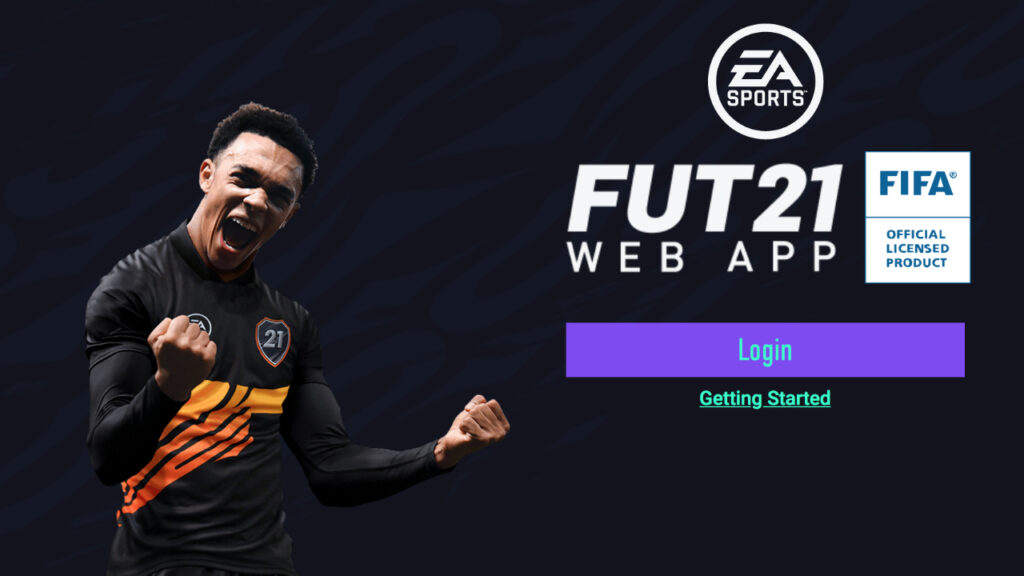 Pantalla de inicio de sesión de la aplicación web FIFA 21