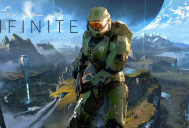 Master Chief in front of Zeta Halo