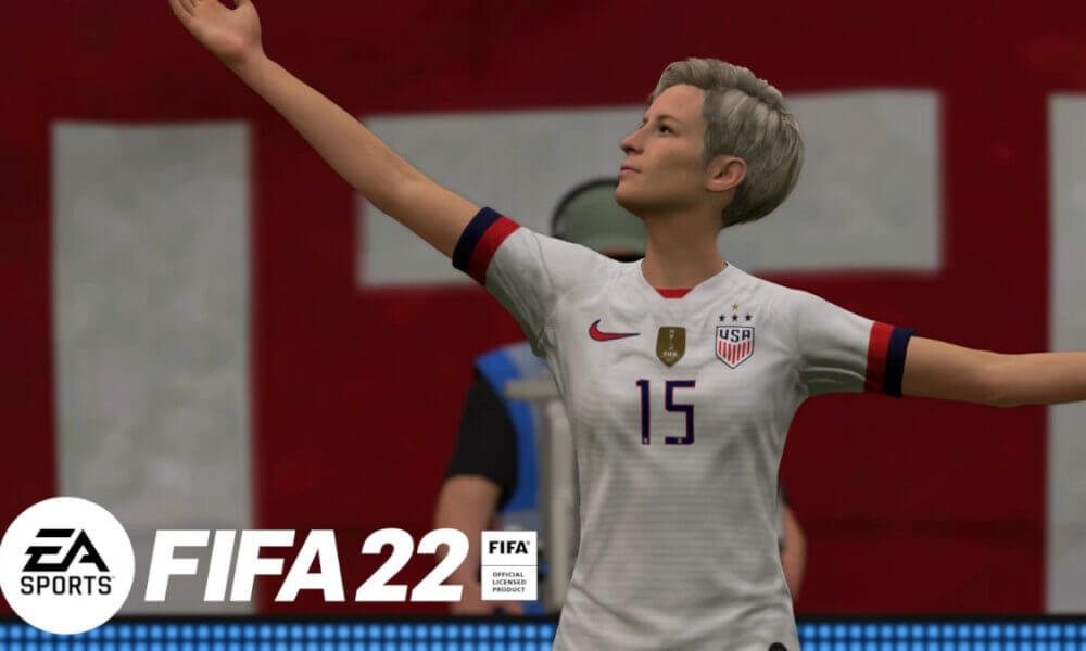 Megan Rapinoe next to FIFA 22 logo