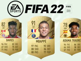 Mpabbe, Davies and Traore with FIFA 22 logo