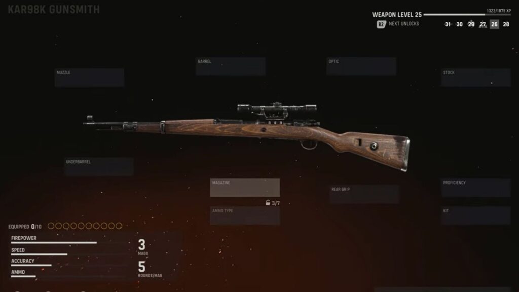 Opciones de equipamiento de kar98k en cod vanguard