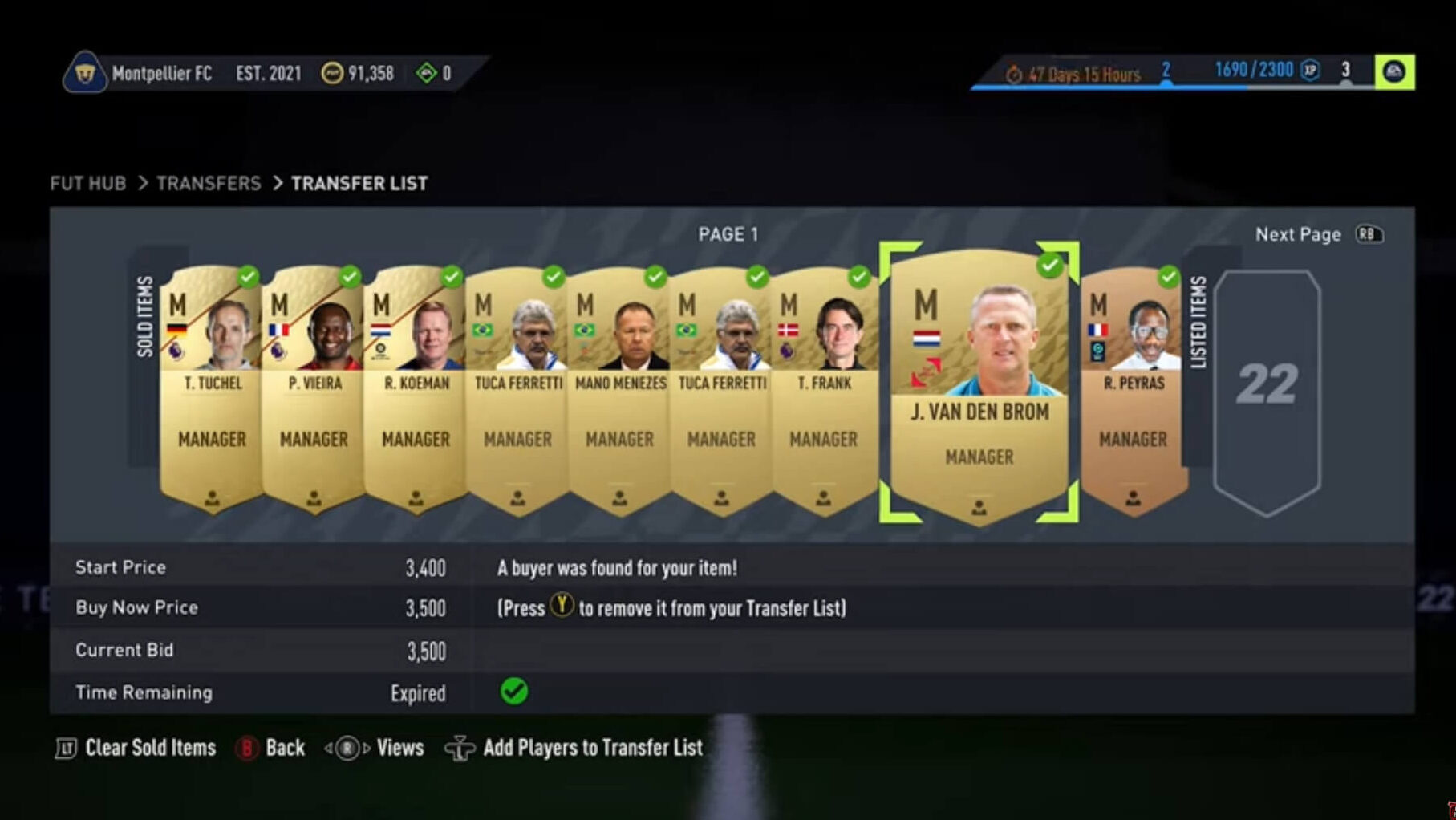 Captura de pantalla de la lista de transferencias de FIFA 22