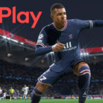 Mbappe in FIFA 22 with EA Play logo