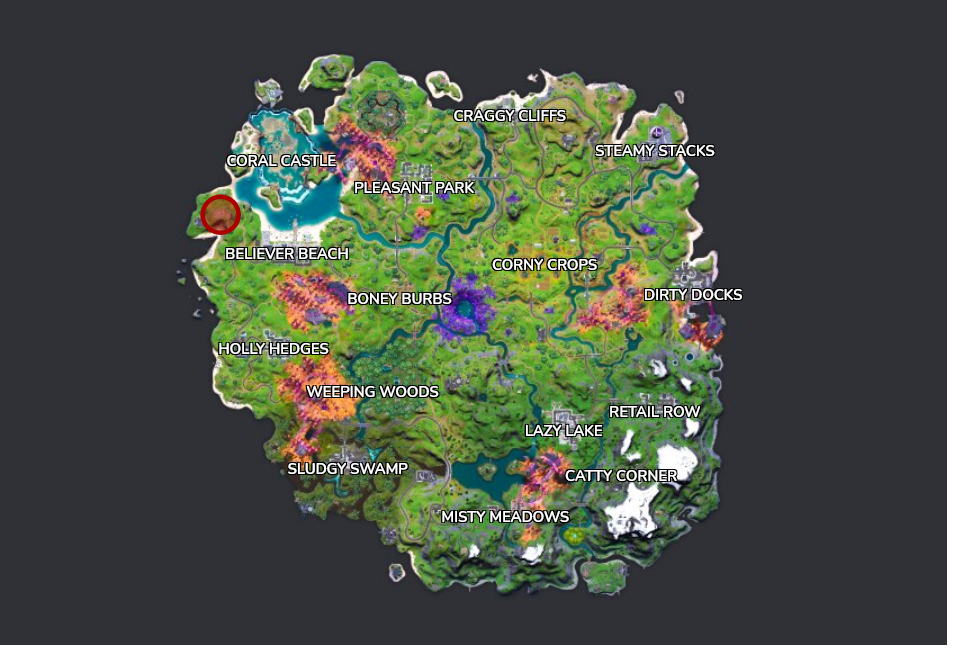 La ubicación de Fort Crumpet marcada en el mapa de Fortnite.