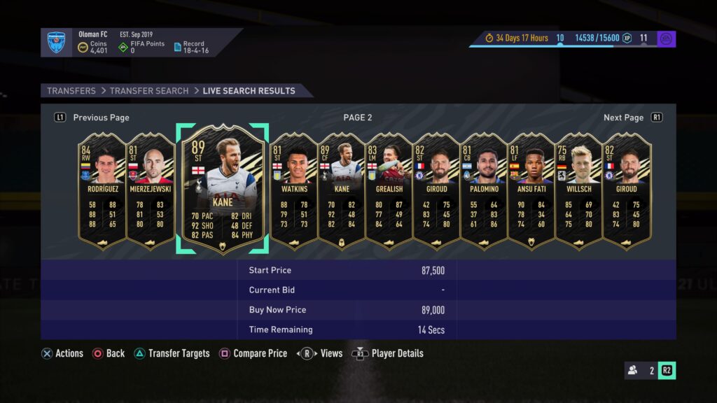 Captura de pantalla de Transfer Market de FIFA