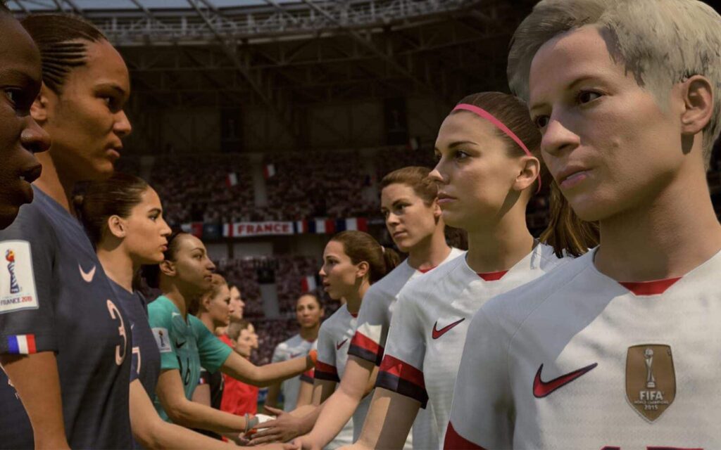 Equipos femeninos dándose la mano en FIFA