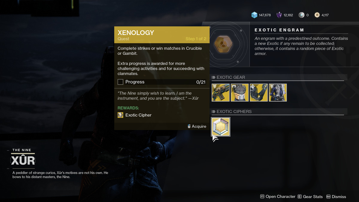 Xur Exotic Cipher quest en Destiny 2