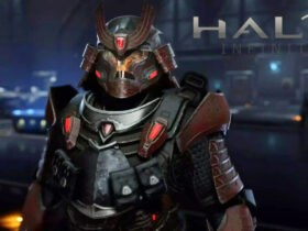 Halo Infinite character wearing samuri helmet