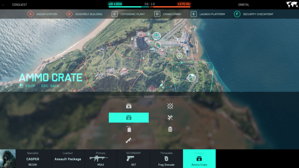Menú del gadget de caja de munición de Battlefield 2042