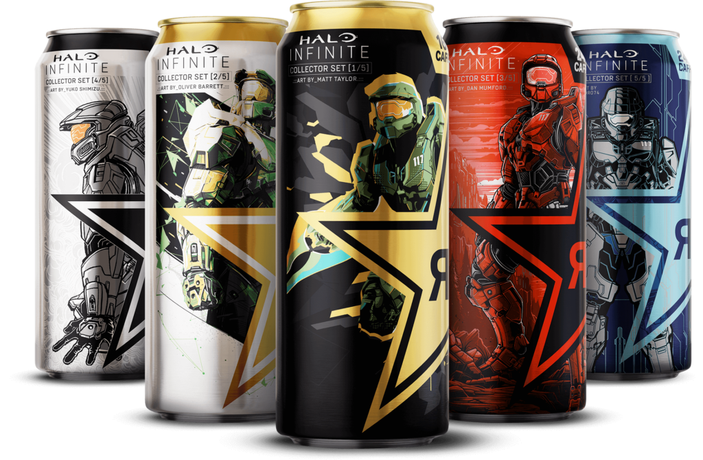 halo infinito latas de energía rockstar