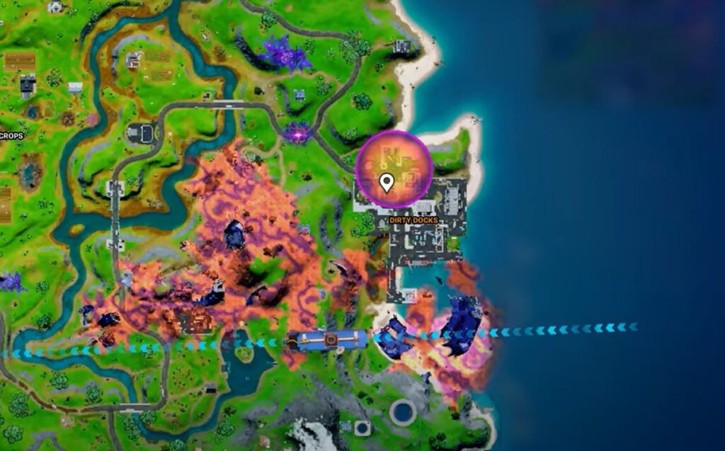 Zona lateral en el mapa de la temporada 8 de Fortnite