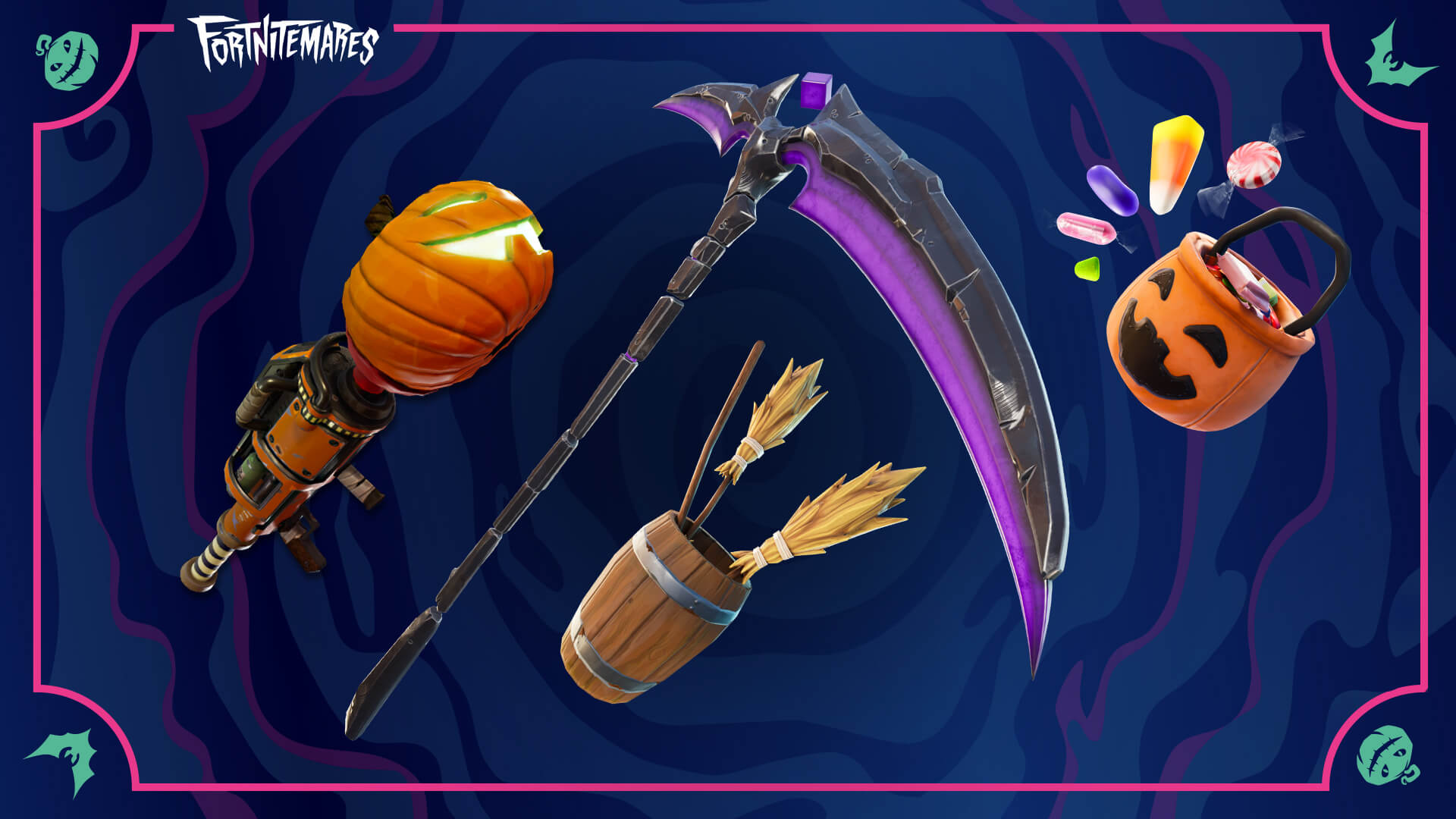 Fortnite, Sideways Scythe, Witch Brooms y Pumpkin Rocket Launcher