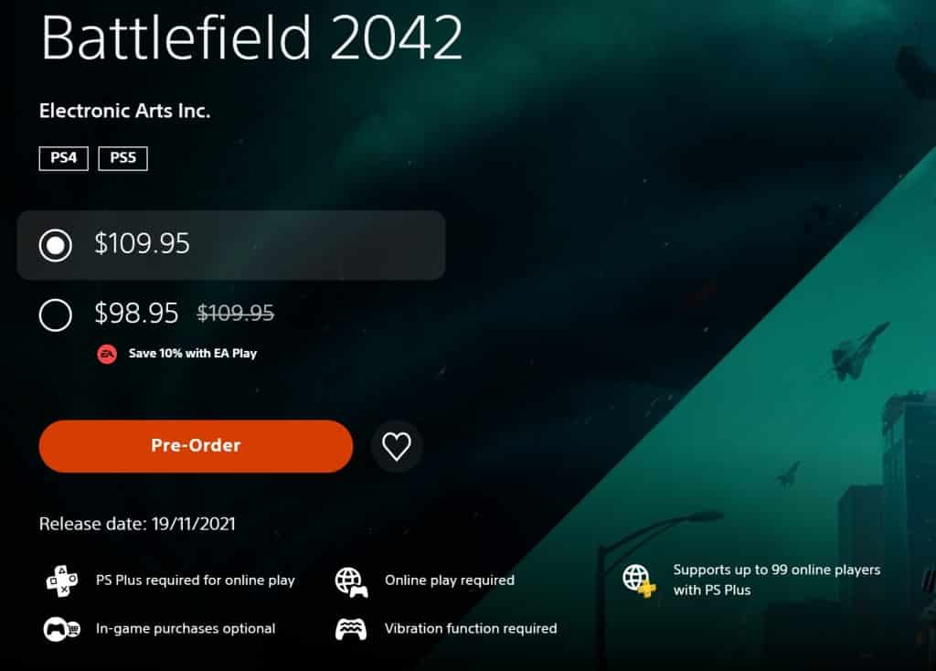 Battlefield 2042 en la tienda de Sony