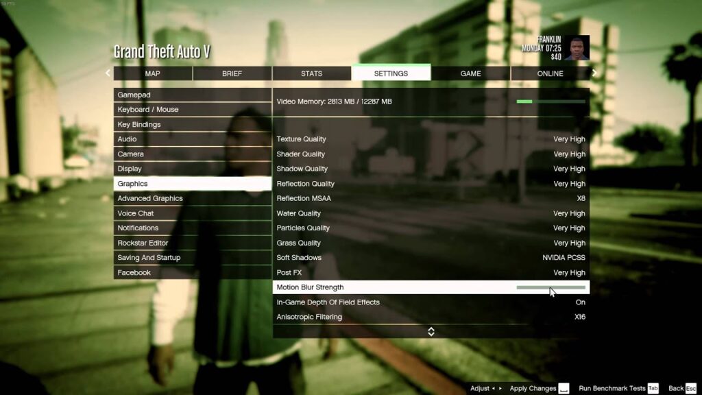 Pantalla de configuración de GTA V