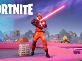 Fortnite character using a lightsaber