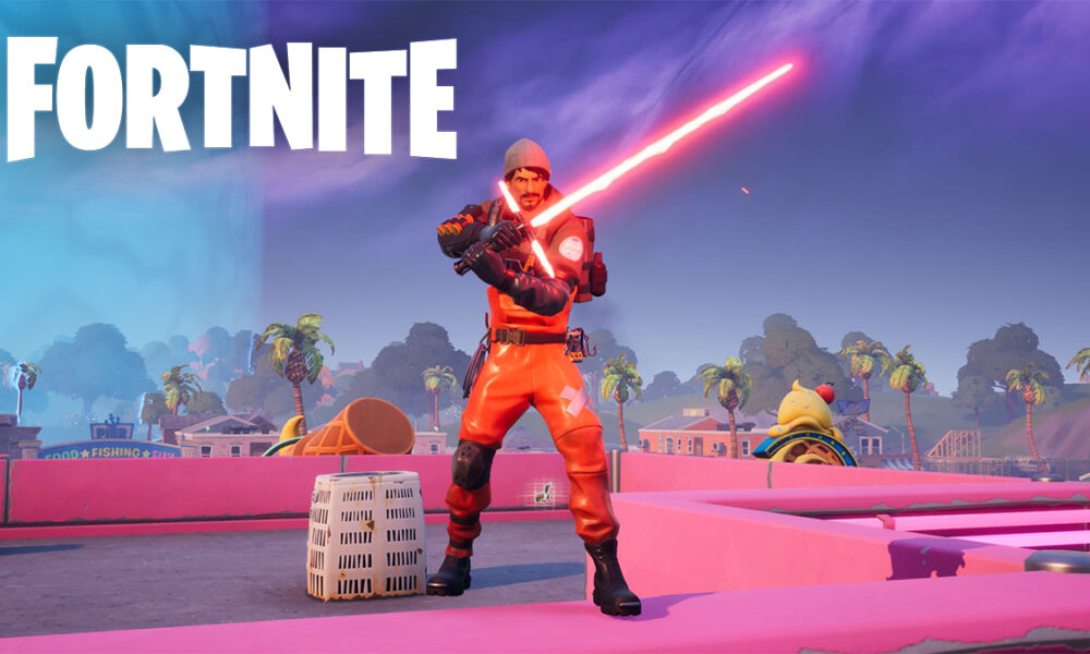 Fortnite character using a lightsaber