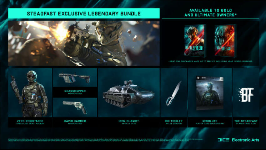 Lote legendario exclusivo Steadfast en Battlefield 2042