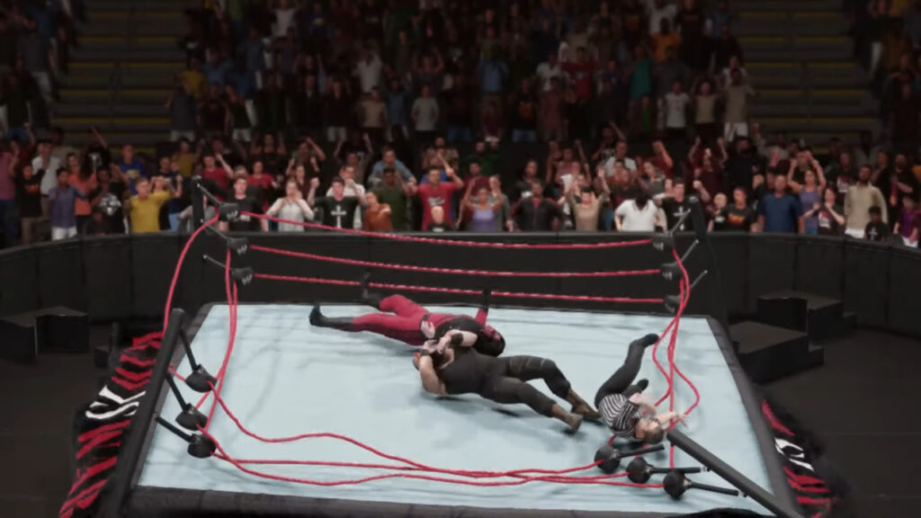 Kane y Braun Strowman rompiendo el ring en WWE 2k