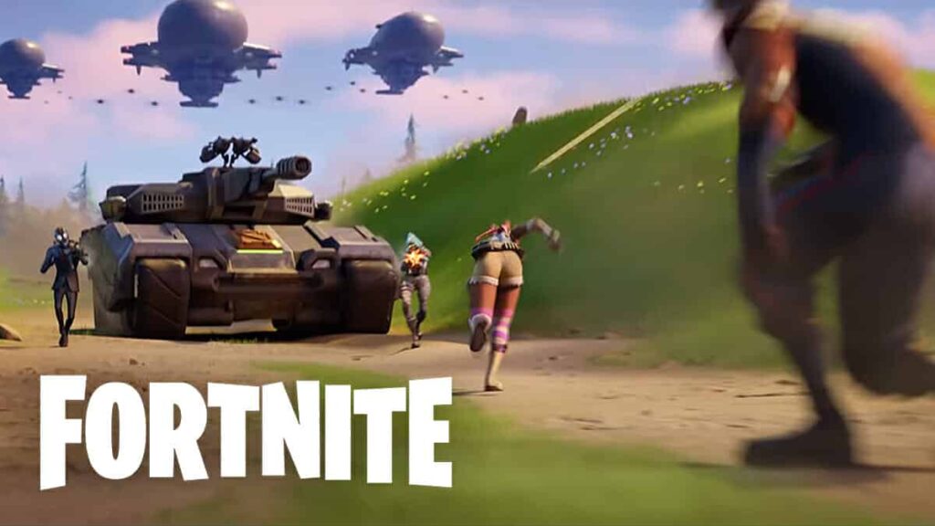 Jugadores de Fortnite corriendo hacia el tanque