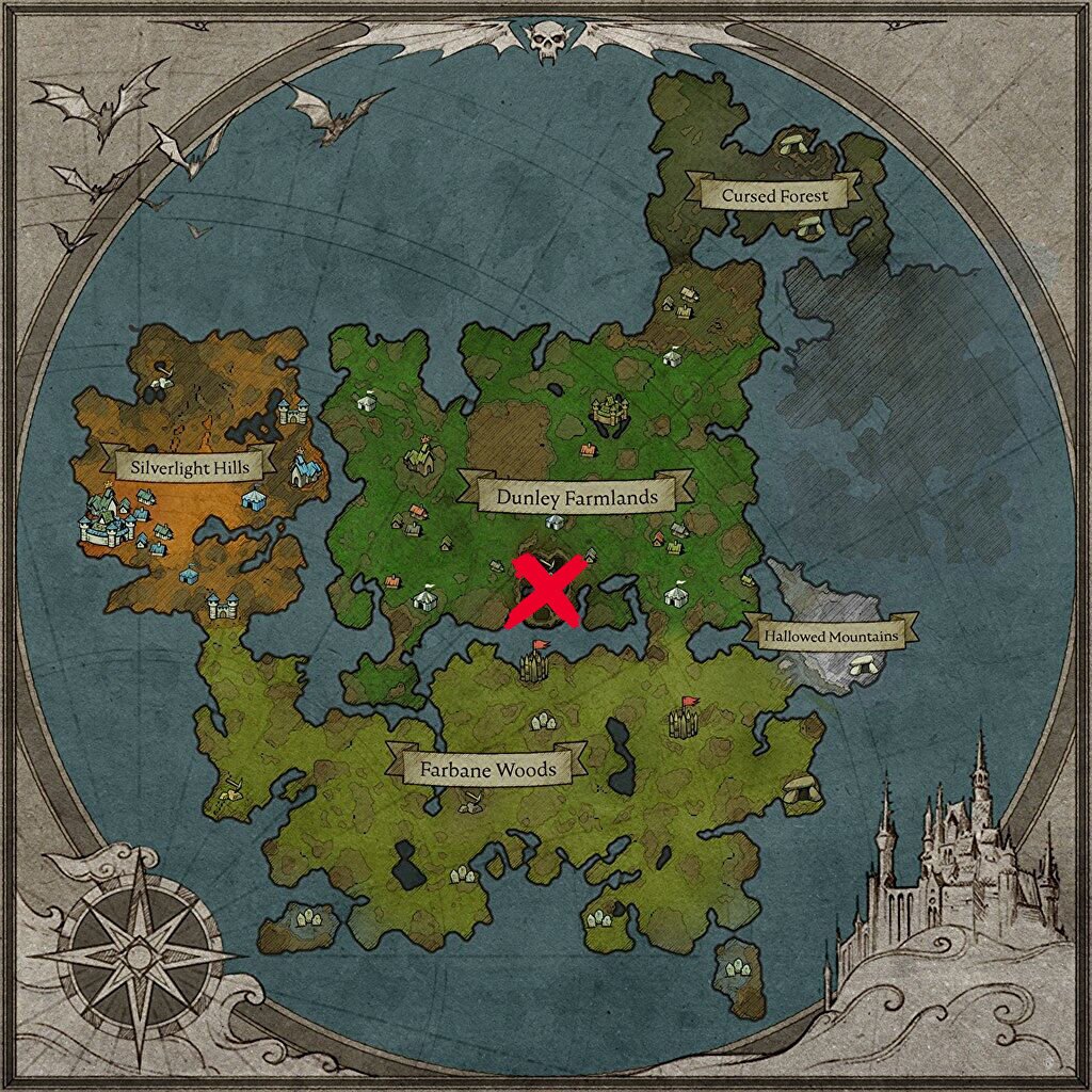 Mapa que muestra la ubicación de la mina de hierro embrujada en V Rising