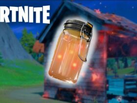 Fortnite Firefly Jar in front of burning building