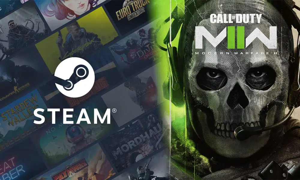 Steam logo and Ghost from Modern Warfare 2