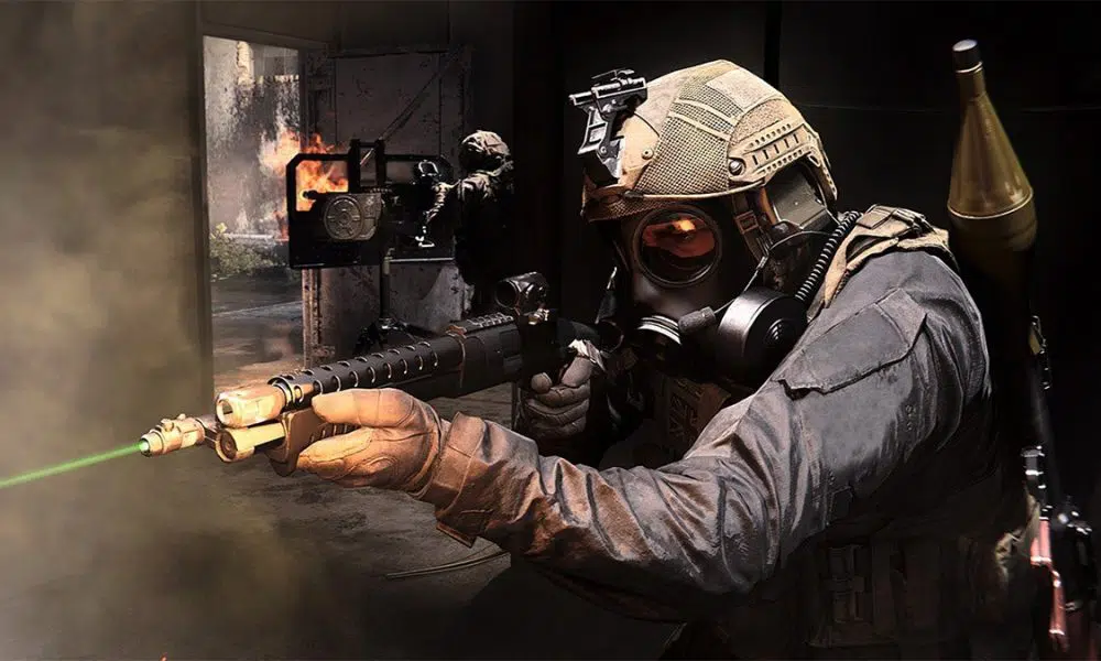 Modern Warfare player firing weapon