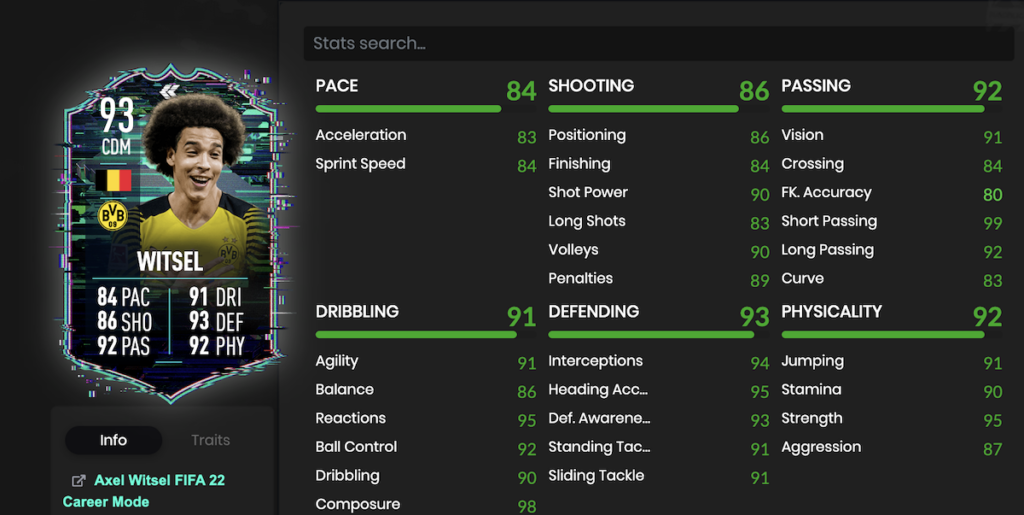 Estadísticas de Axel Witsel FIFA 22