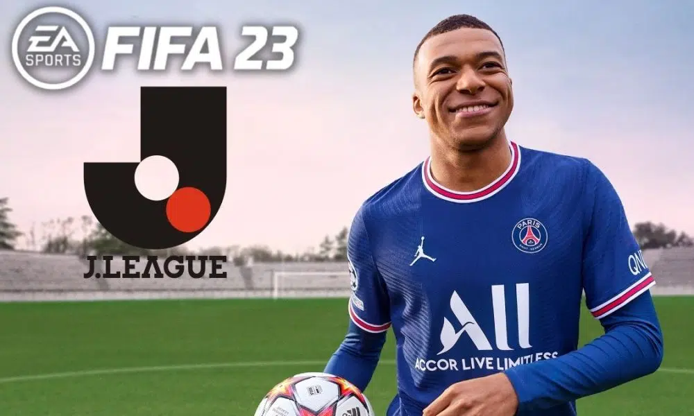 Mbappe with FIFA 23 and J-League logo