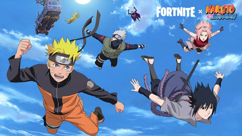 Pantalla de carga del trabajo en equipo de Fortnite Naruto Shinobi