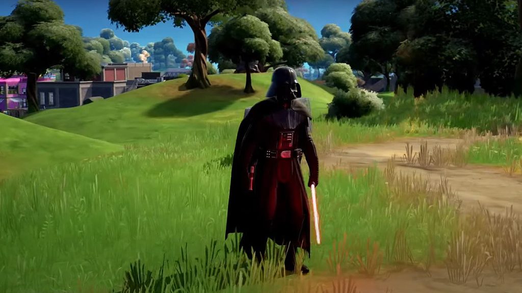 Fortnite Darth Vader sosteniendo un sable de luz