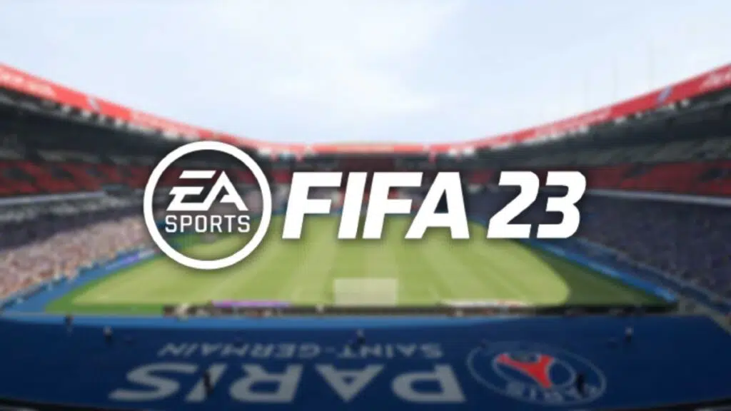 Logotipo de FIFA 23 frente al estadio del PSG