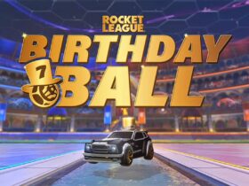 Rocket League Birthday Ball logo and cosmetics