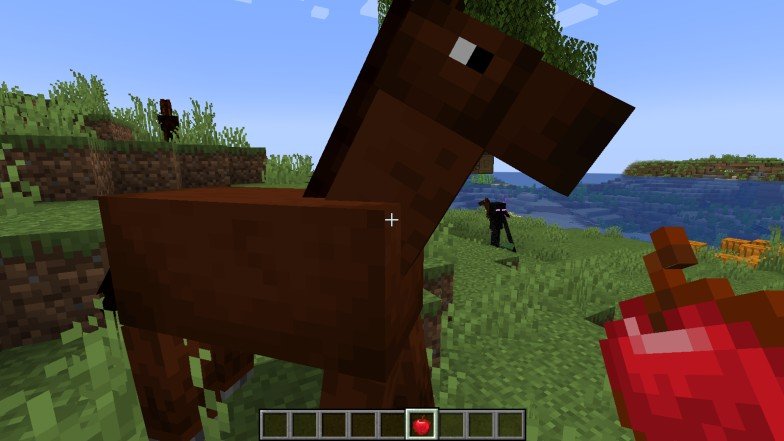 Alimentar a un caballo con una manzana en Minecraft